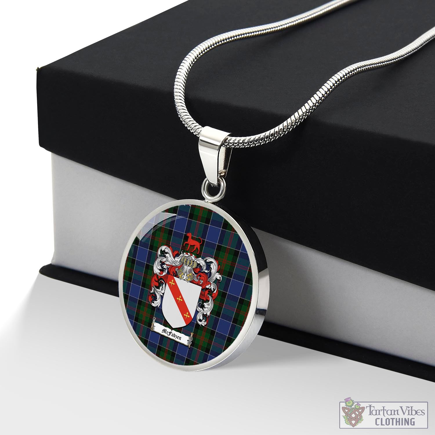 Tartan Vibes Clothing McFadzen 01 Tartan Circle Necklace with Family Crest