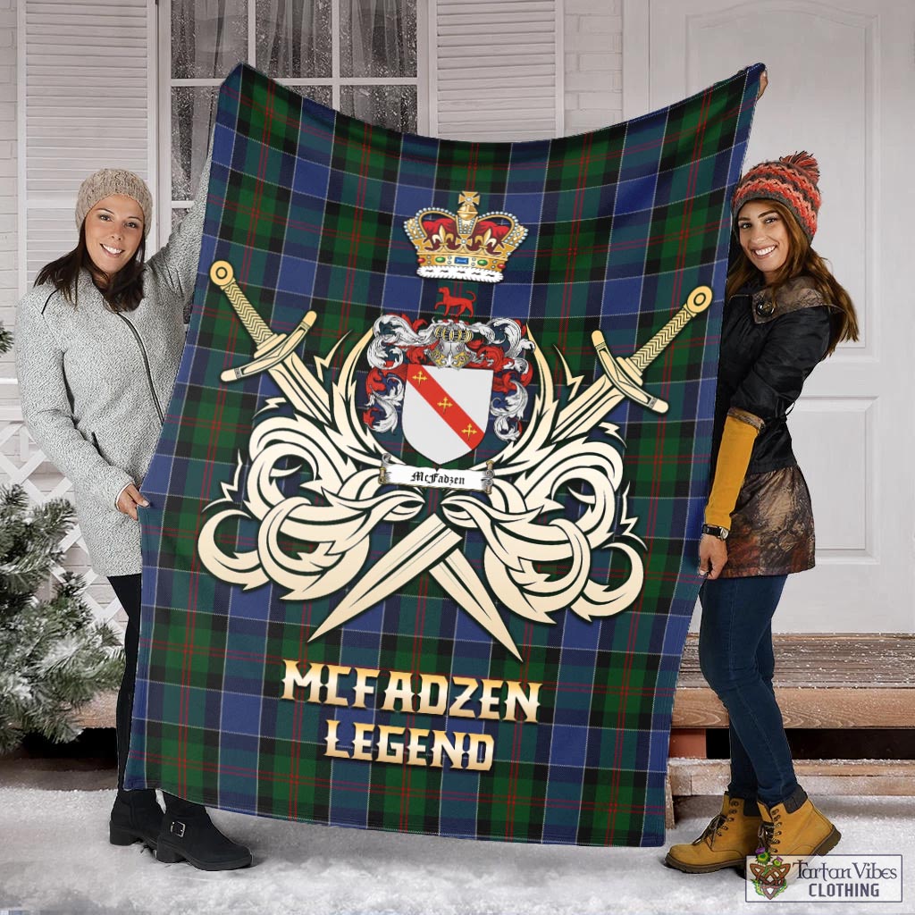 Tartan Vibes Clothing McFadzen 01 Tartan Blanket with Clan Crest and the Golden Sword of Courageous Legacy