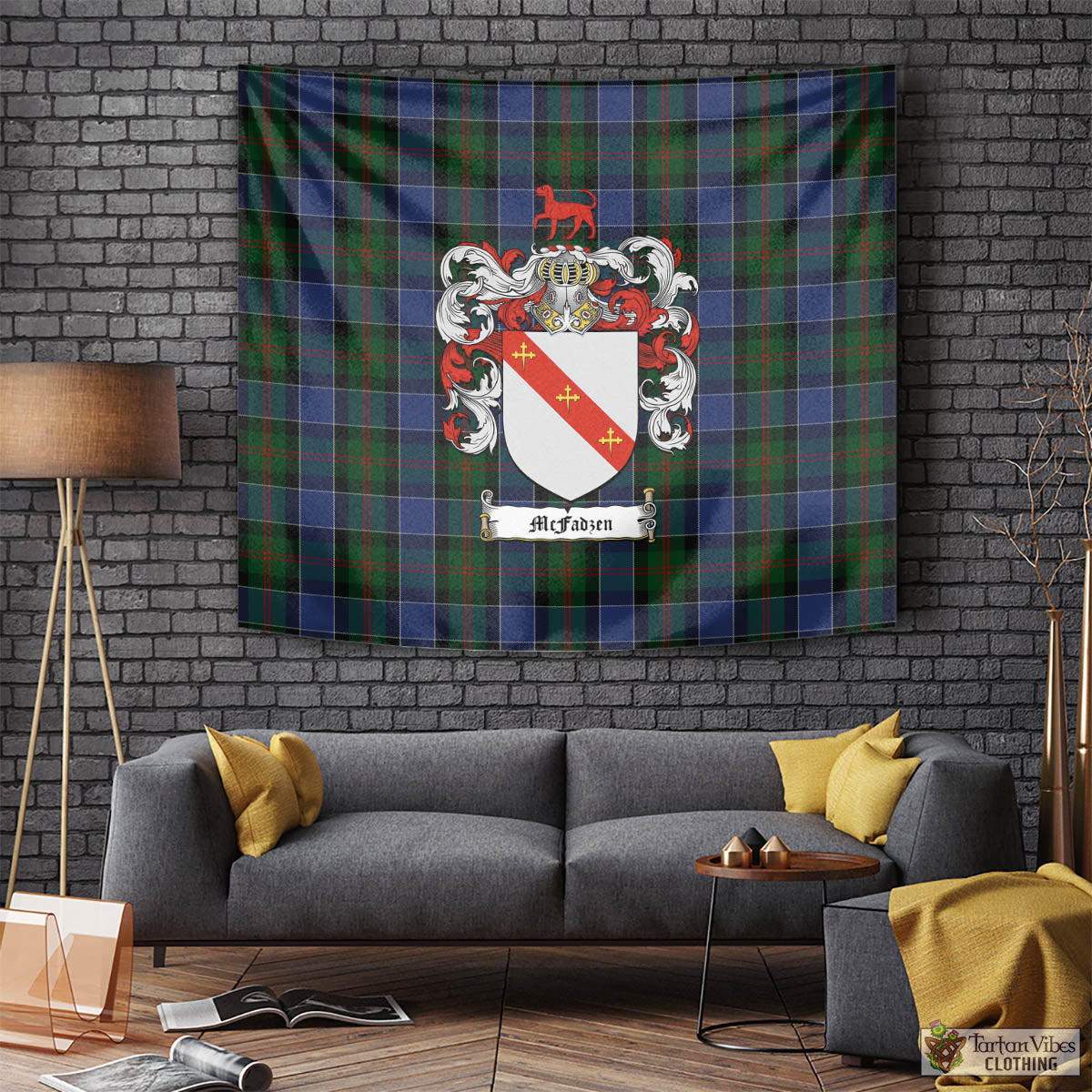 Tartan Vibes Clothing McFadzen 01 Tartan Tapestry Wall Hanging and Home Decor for Room with Family Crest