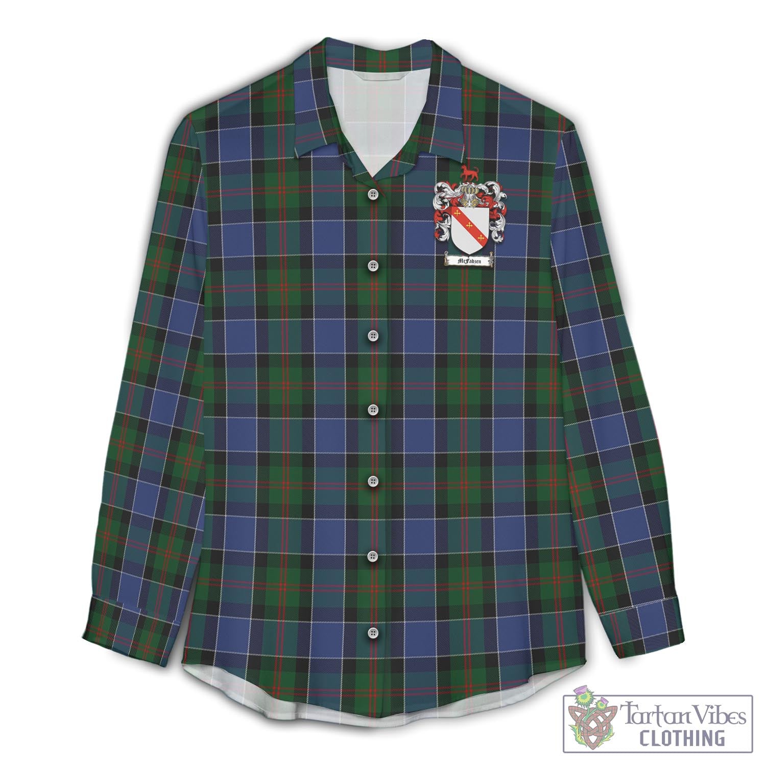 Tartan Vibes Clothing McFadzen 01 Tartan Womens Casual Shirt with Family Crest