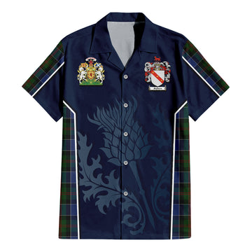 McFadzen 01 Tartan Short Sleeve Button Up Shirt with Family Crest and Scottish Thistle Vibes Sport Style