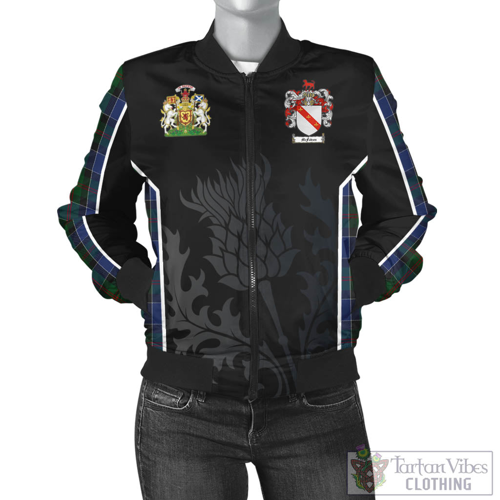 Tartan Vibes Clothing McFadzen 01 Tartan Bomber Jacket with Family Crest and Scottish Thistle Vibes Sport Style