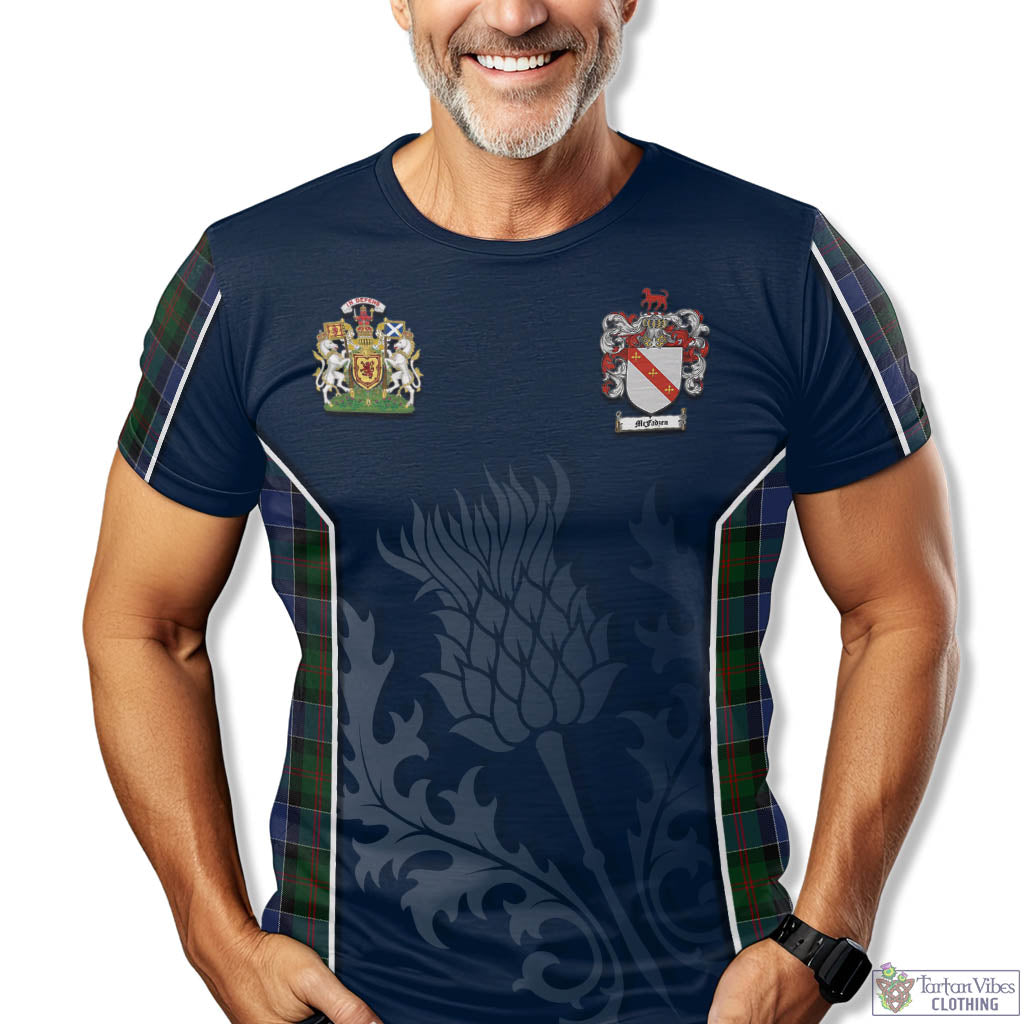 Tartan Vibes Clothing McFadzen 01 Tartan T-Shirt with Family Crest and Scottish Thistle Vibes Sport Style