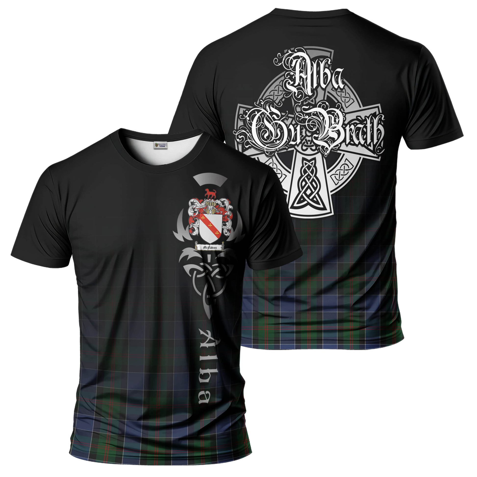 Tartan Vibes Clothing McFadzen 01 Tartan T-Shirt Featuring Alba Gu Brath Family Crest Celtic Inspired