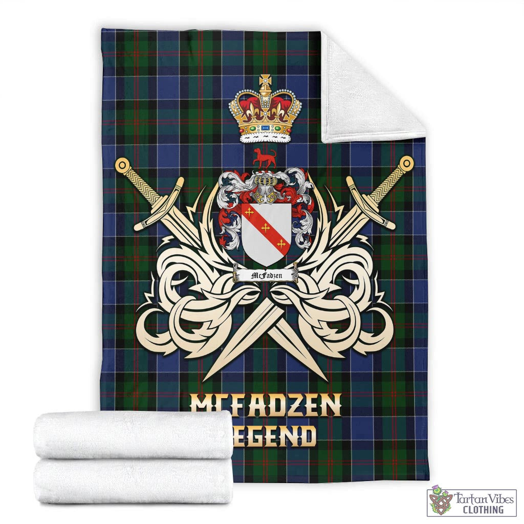 Tartan Vibes Clothing McFadzen 01 Tartan Blanket with Clan Crest and the Golden Sword of Courageous Legacy