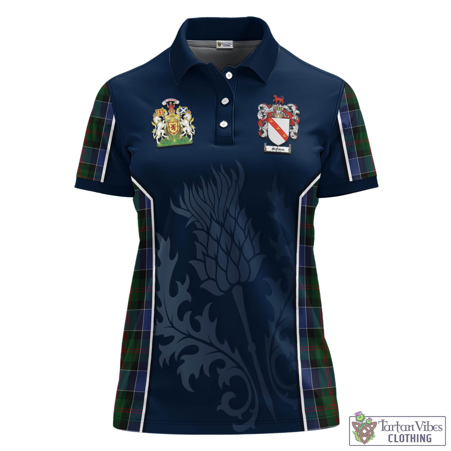 Tartan Vibes Clothing McFadzen 01 Tartan Women's Polo Shirt with Family Crest and Scottish Thistle Vibes Sport Style