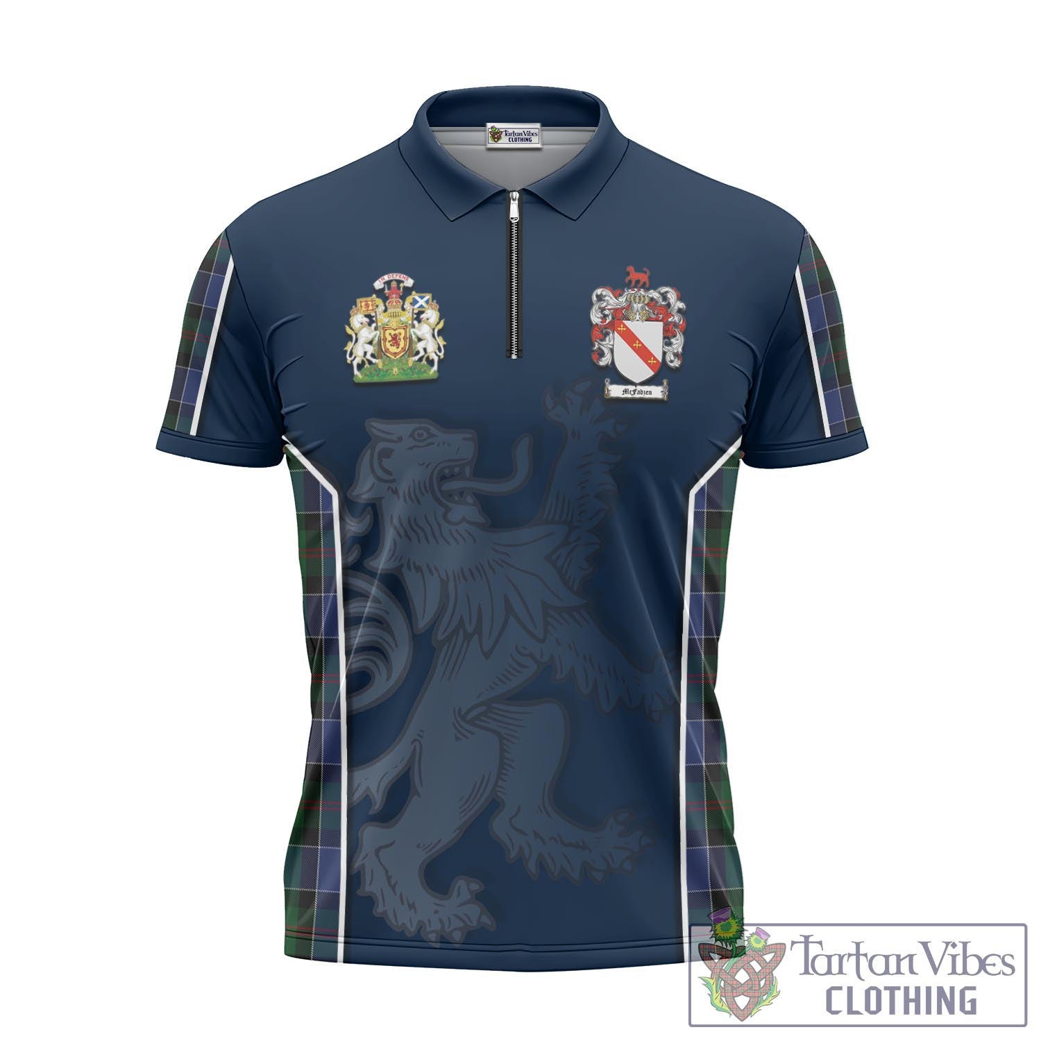 Tartan Vibes Clothing McFadzen 01 Tartan Zipper Polo Shirt with Family Crest and Lion Rampant Vibes Sport Style