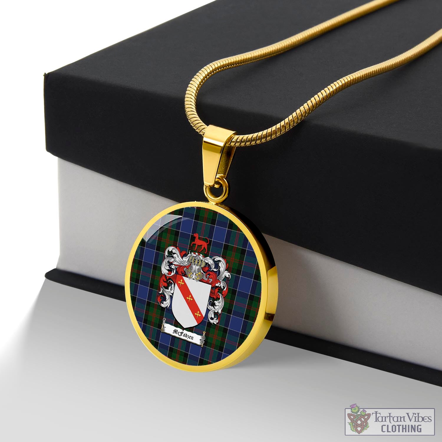 Tartan Vibes Clothing McFadzen 01 Tartan Circle Necklace with Family Crest