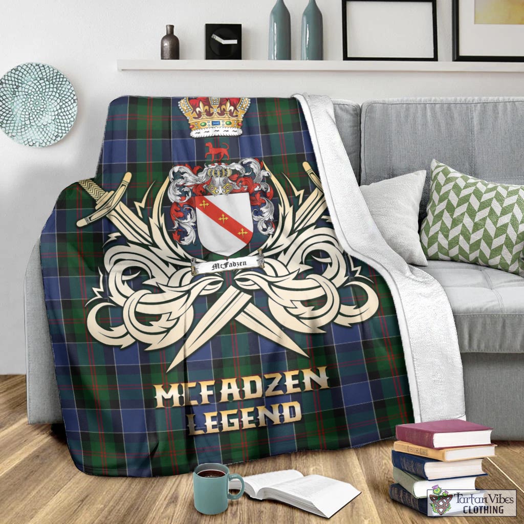 Tartan Vibes Clothing McFadzen 01 Tartan Blanket with Clan Crest and the Golden Sword of Courageous Legacy