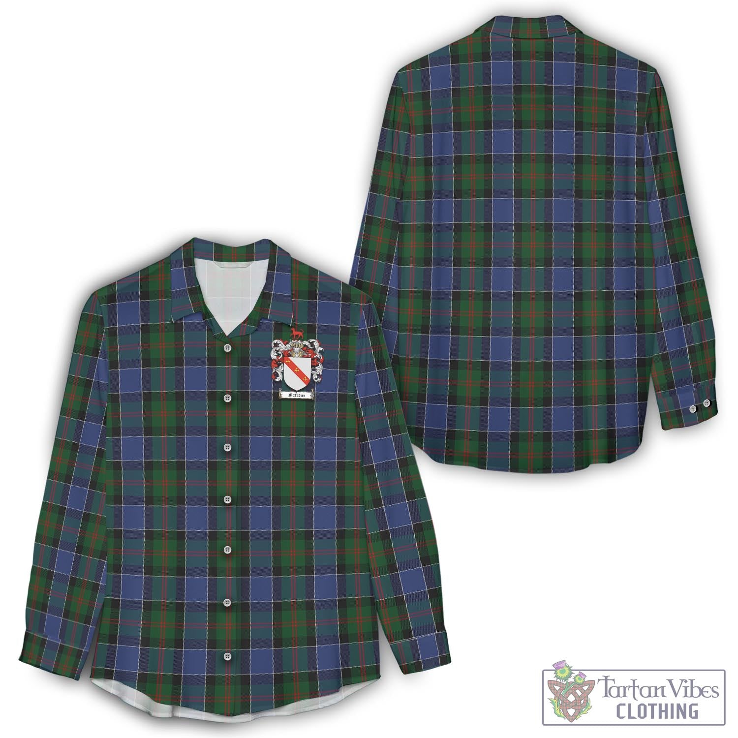 Tartan Vibes Clothing McFadzen 01 Tartan Womens Casual Shirt with Family Crest