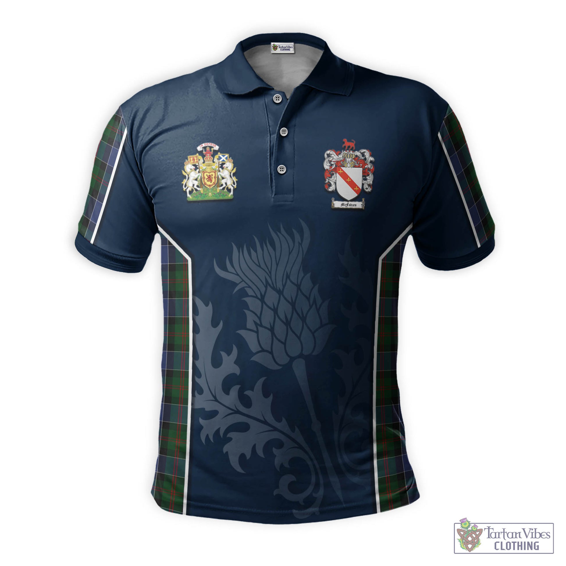 Tartan Vibes Clothing McFadzen 01 Tartan Men's Polo Shirt with Family Crest and Scottish Thistle Vibes Sport Style