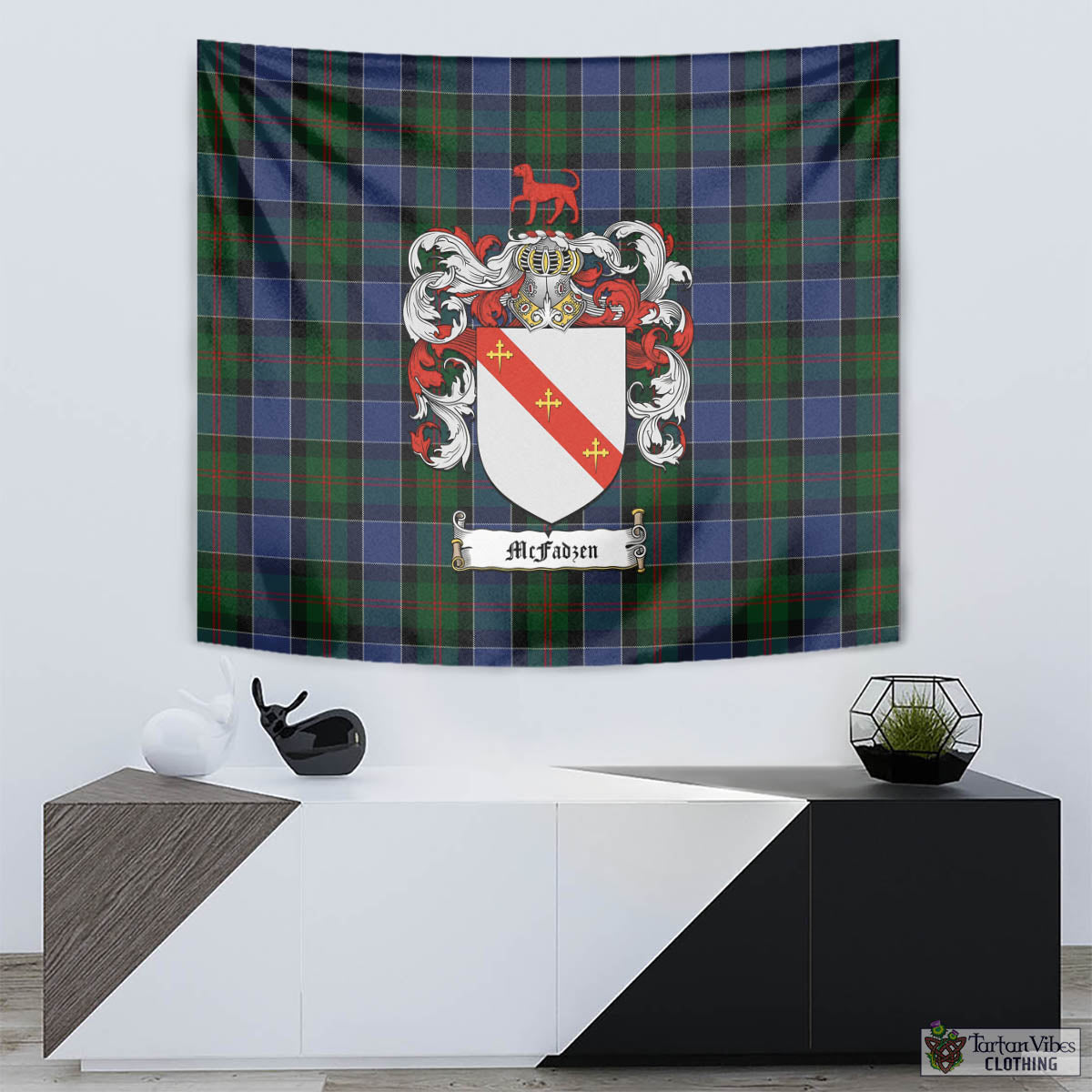 Tartan Vibes Clothing McFadzen 01 Tartan Tapestry Wall Hanging and Home Decor for Room with Family Crest