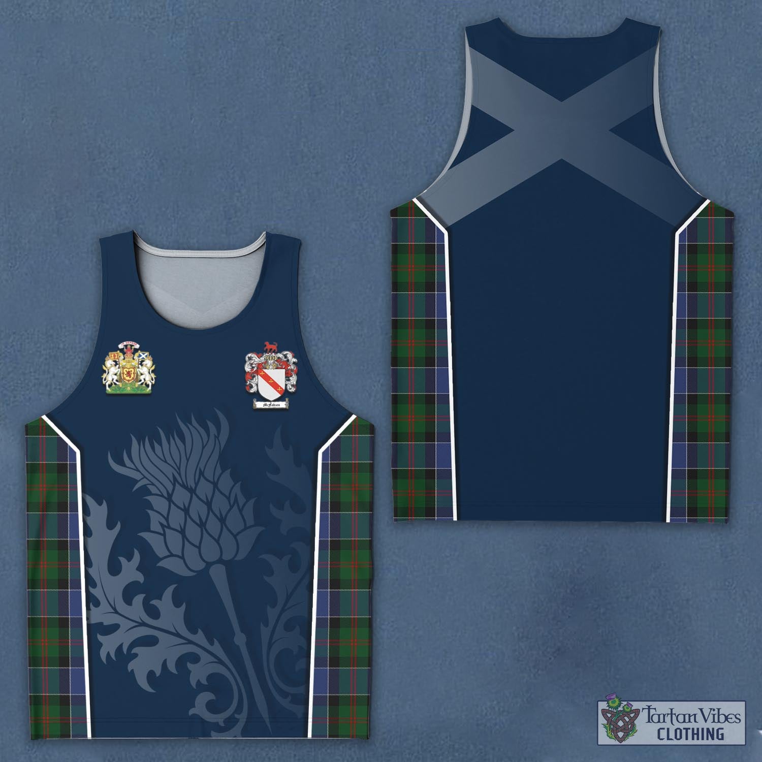 Tartan Vibes Clothing McFadzen 01 Tartan Men's Tanks Top with Family Crest and Scottish Thistle Vibes Sport Style