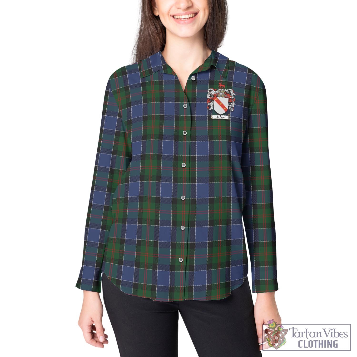 Tartan Vibes Clothing McFadzen 01 Tartan Womens Casual Shirt with Family Crest