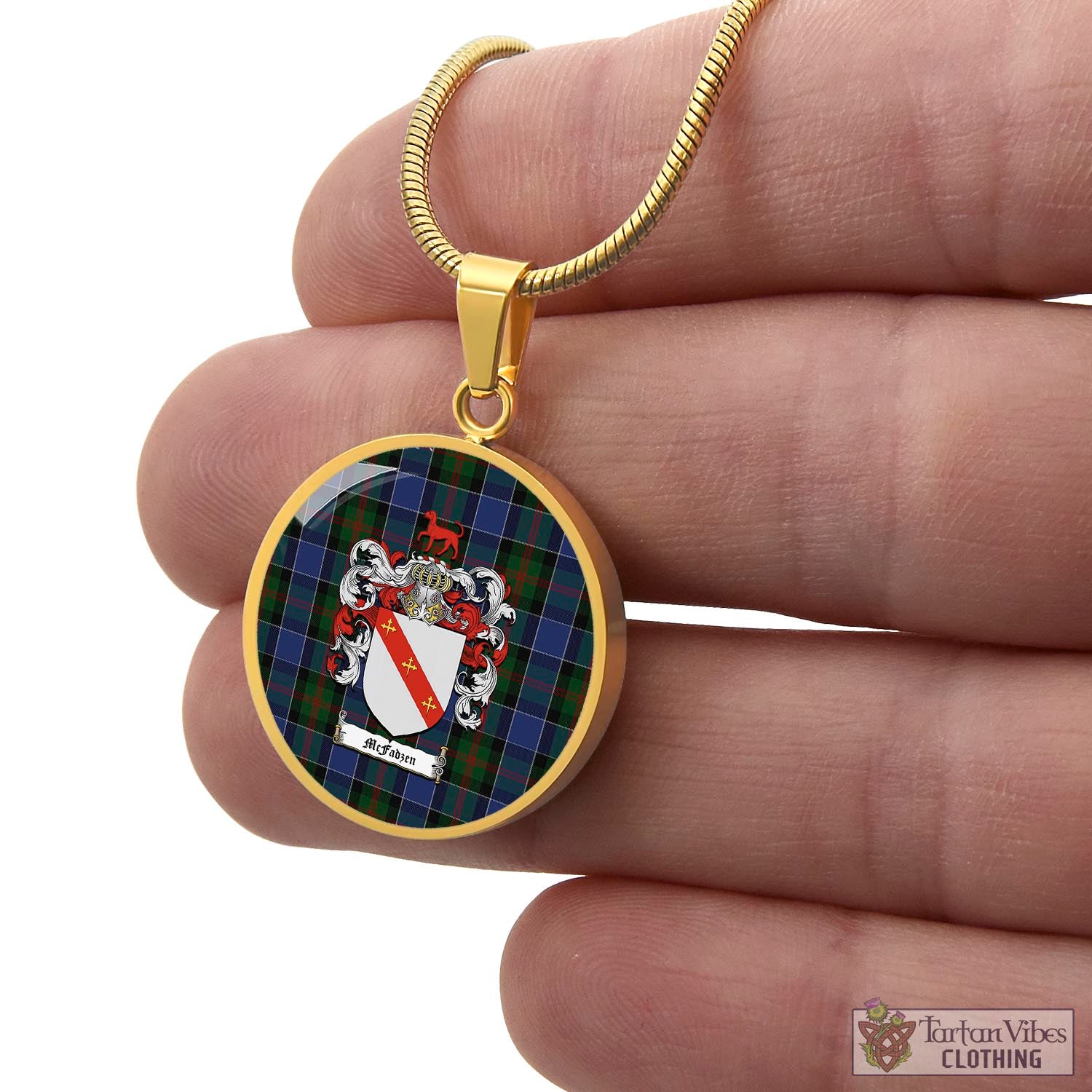 Tartan Vibes Clothing McFadzen 01 Tartan Circle Necklace with Family Crest