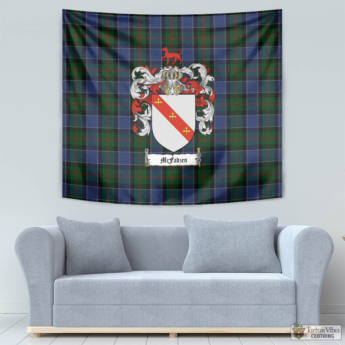 Tartan Vibes Clothing McFadzen 01 Tartan Tapestry Wall Hanging and Home Decor for Room with Family Crest