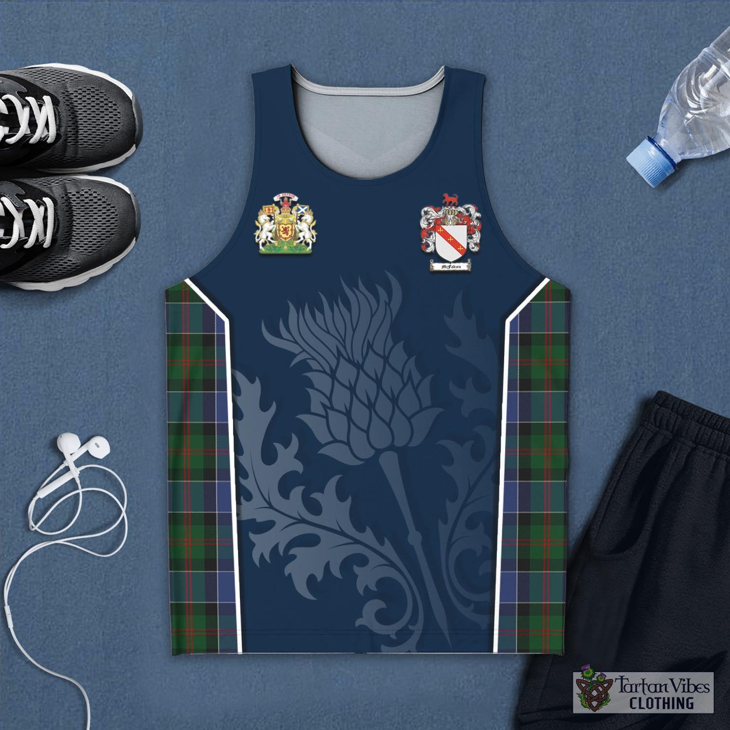 Tartan Vibes Clothing McFadzen 01 Tartan Men's Tanks Top with Family Crest and Scottish Thistle Vibes Sport Style