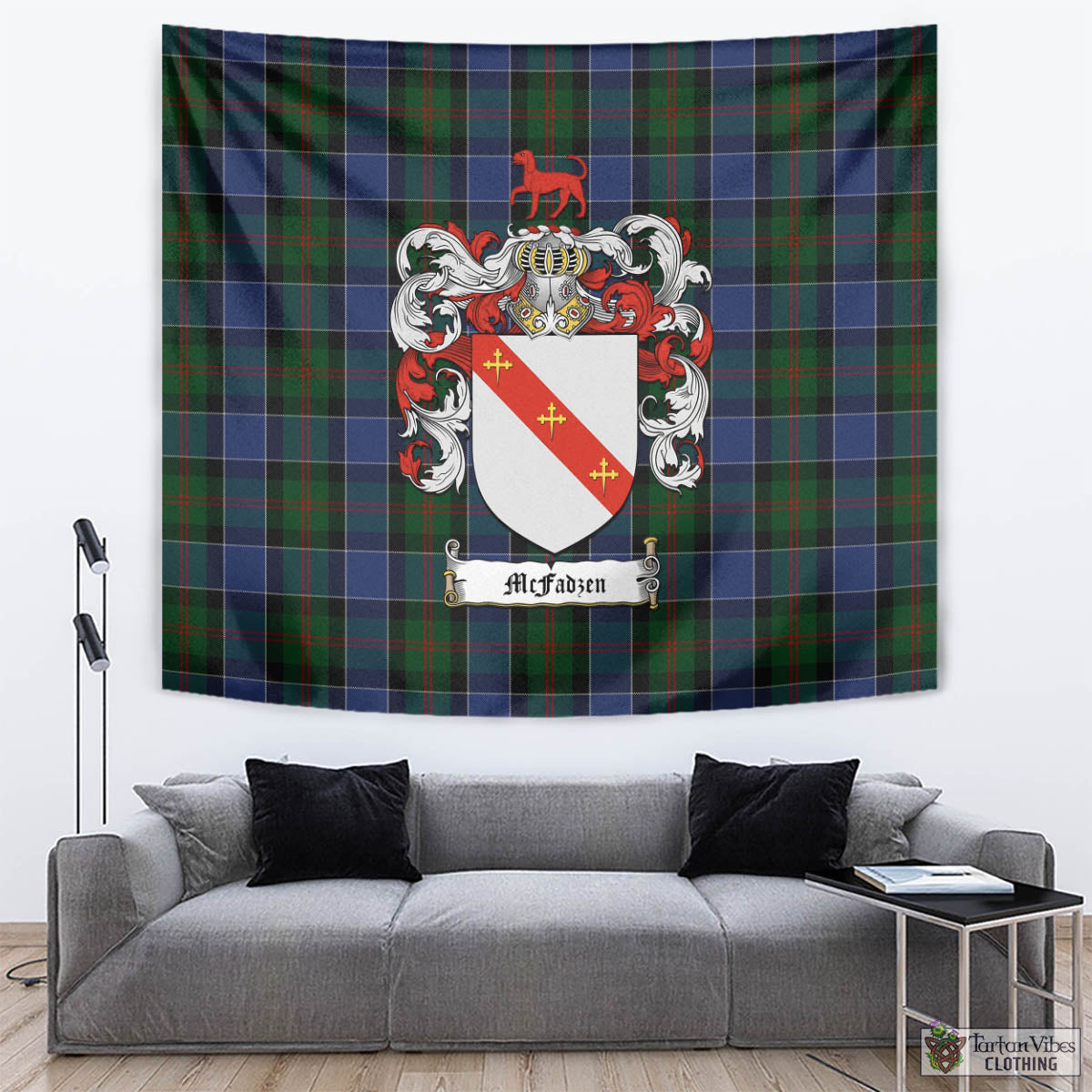 Tartan Vibes Clothing McFadzen 01 Tartan Tapestry Wall Hanging and Home Decor for Room with Family Crest