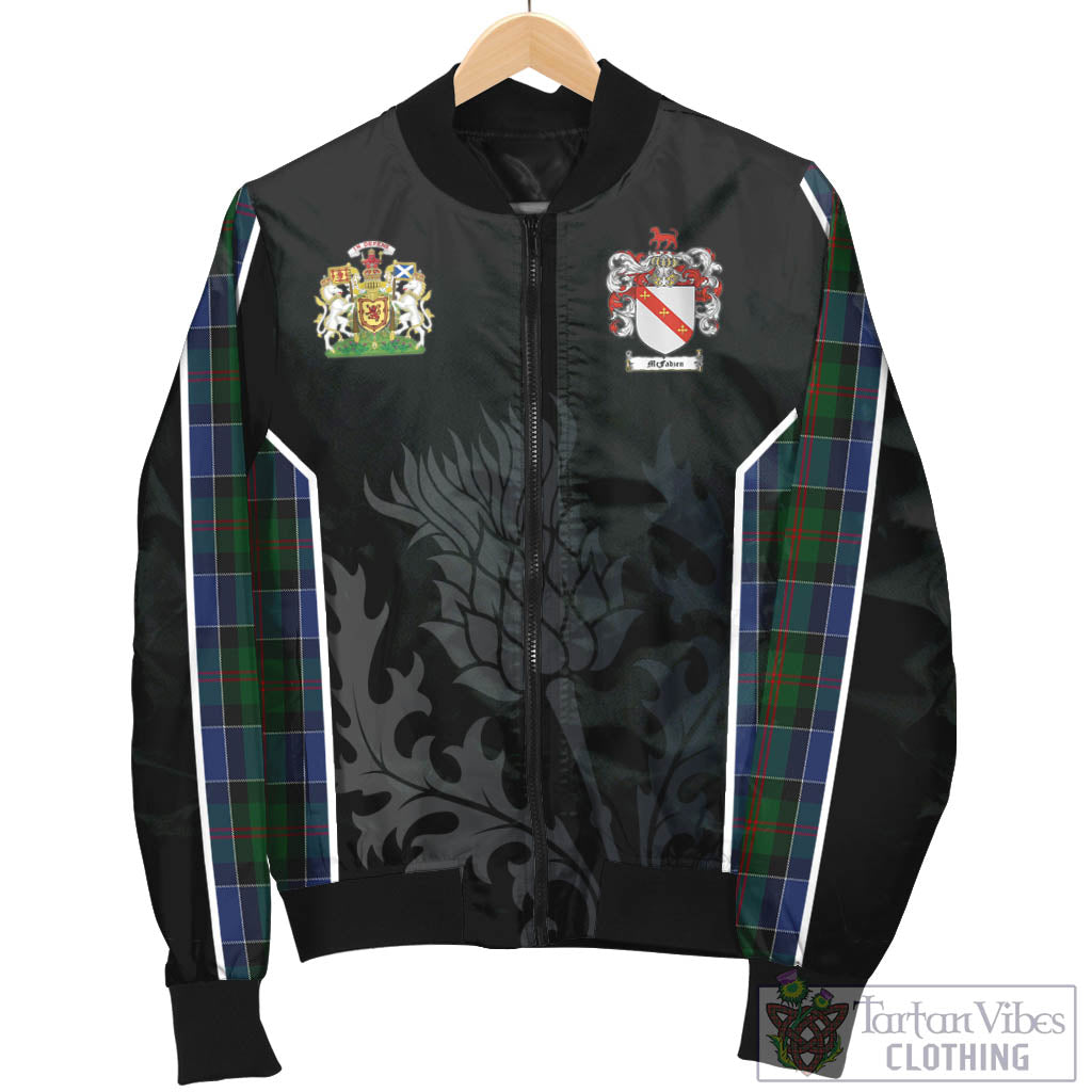 Tartan Vibes Clothing McFadzen 01 Tartan Bomber Jacket with Family Crest and Scottish Thistle Vibes Sport Style