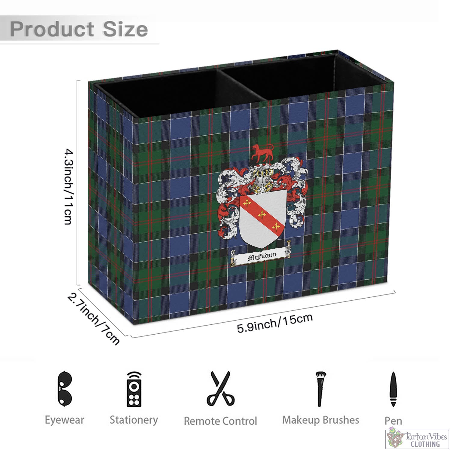 Tartan Vibes Clothing McFadzen 01 Tartan Pen Holder with Family Crest