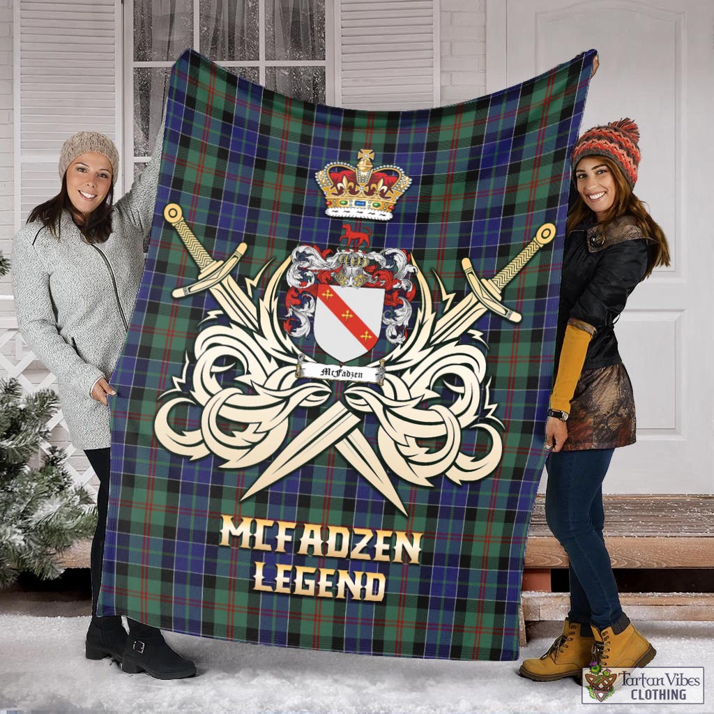 Tartan Vibes Clothing McFadzen 02 Tartan Blanket with Clan Crest and the Golden Sword of Courageous Legacy