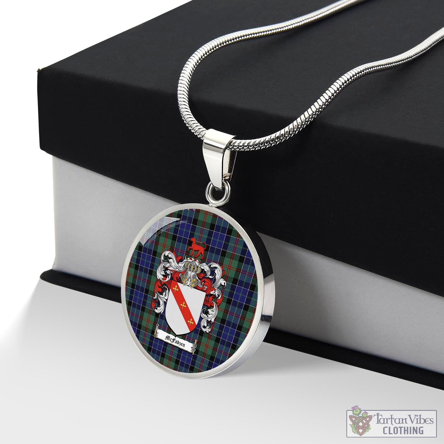 Tartan Vibes Clothing McFadzen 02 Tartan Circle Necklace with Family Crest