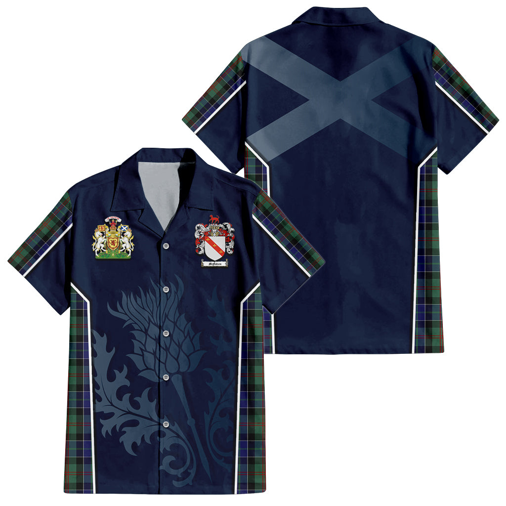 Tartan Vibes Clothing McFadzen 02 Tartan Short Sleeve Button Up Shirt with Family Crest and Scottish Thistle Vibes Sport Style