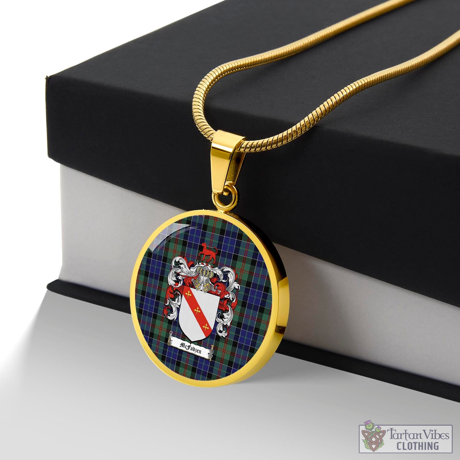 Tartan Vibes Clothing McFadzen 02 Tartan Circle Necklace with Family Crest