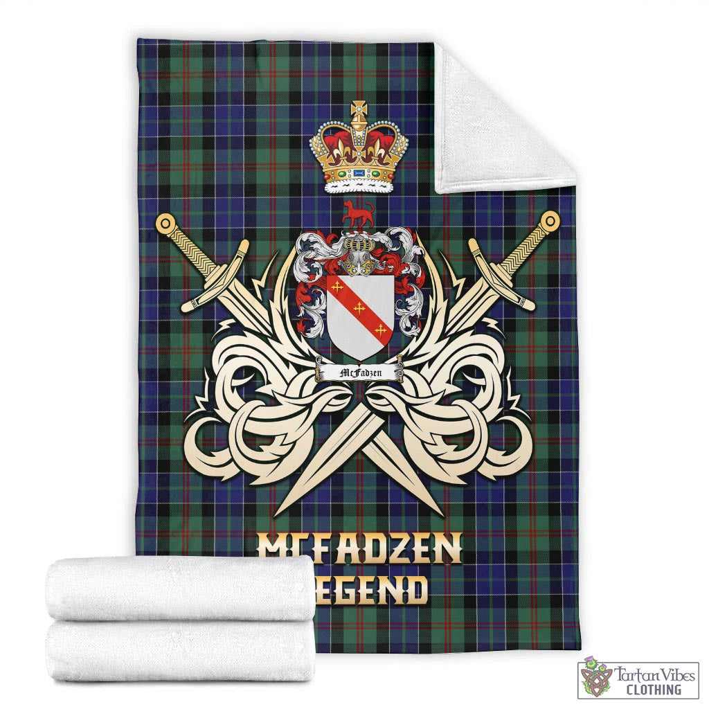 Tartan Vibes Clothing McFadzen 02 Tartan Blanket with Clan Crest and the Golden Sword of Courageous Legacy