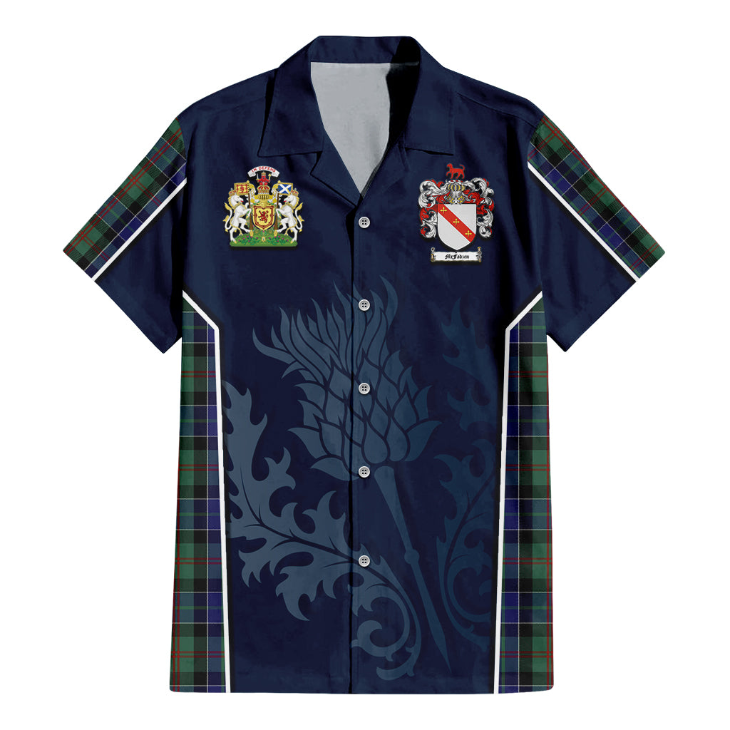 Tartan Vibes Clothing McFadzen 02 Tartan Short Sleeve Button Up Shirt with Family Crest and Scottish Thistle Vibes Sport Style