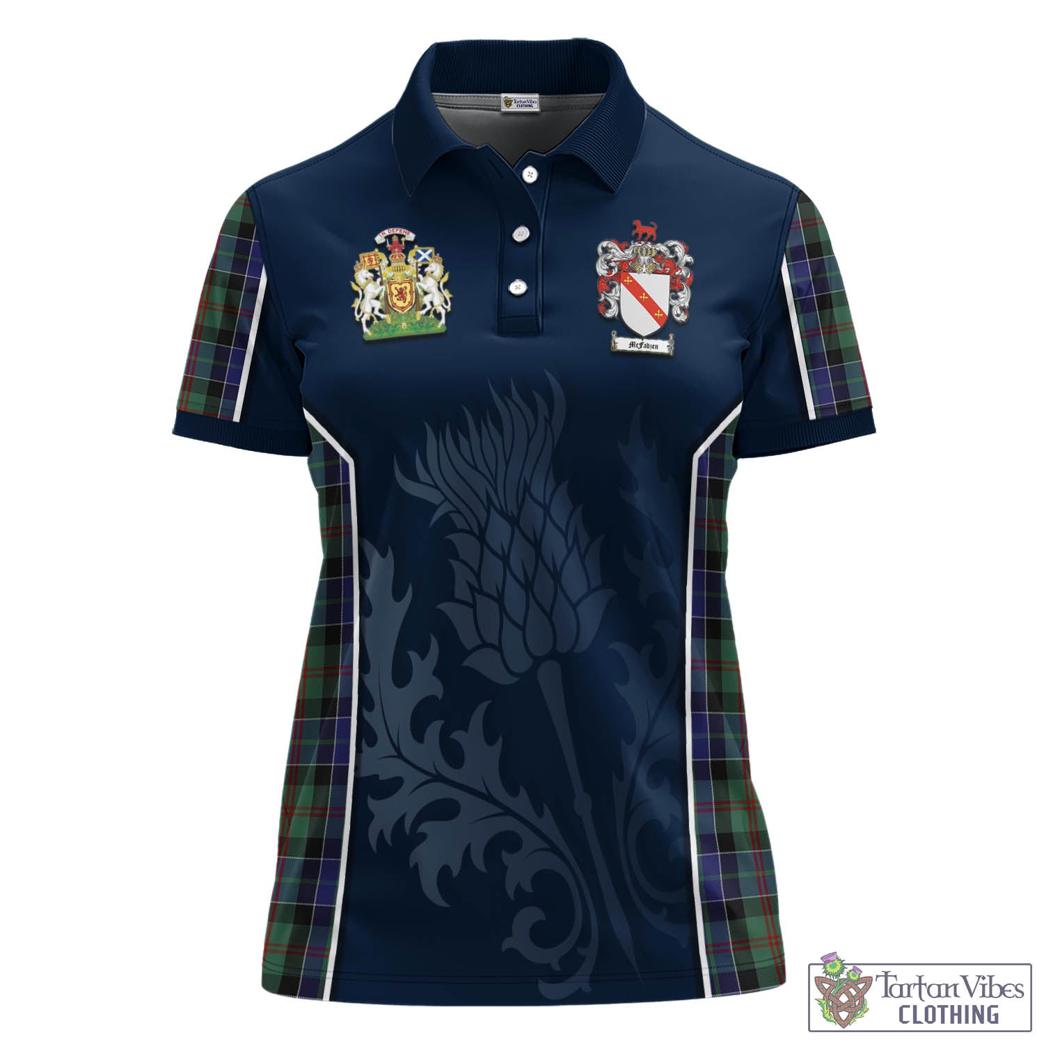 Tartan Vibes Clothing McFadzen 02 Tartan Women's Polo Shirt with Family Crest and Scottish Thistle Vibes Sport Style