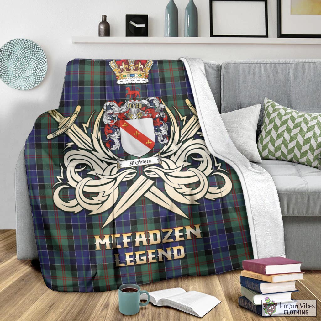 Tartan Vibes Clothing McFadzen 02 Tartan Blanket with Clan Crest and the Golden Sword of Courageous Legacy