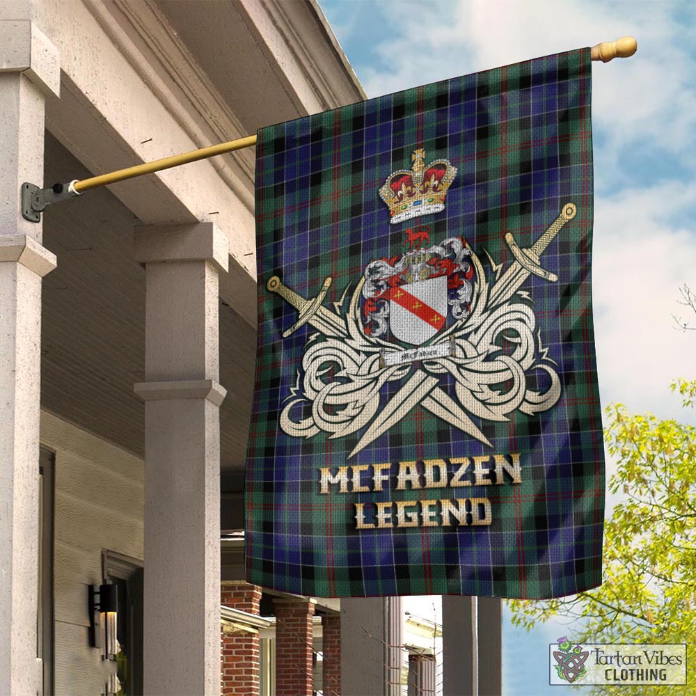 Tartan Vibes Clothing McFadzen 02 Tartan Flag with Clan Crest and the Golden Sword of Courageous Legacy