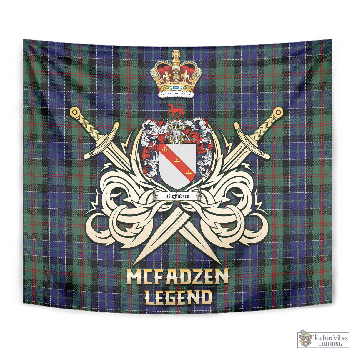 Tartan Vibes Clothing McFadzen 02 Tartan Tapestry with Clan Crest and the Golden Sword of Courageous Legacy