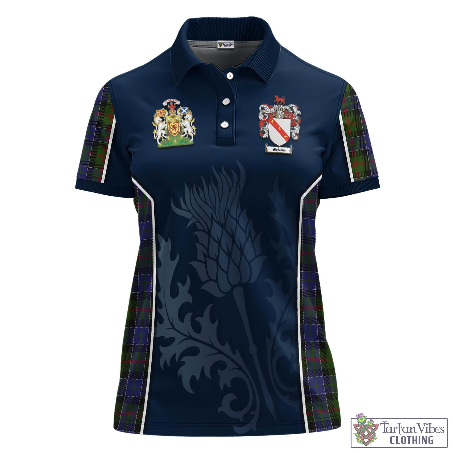 Tartan Vibes Clothing McFadzen 03 Tartan Women's Polo Shirt with Family Crest and Scottish Thistle Vibes Sport Style