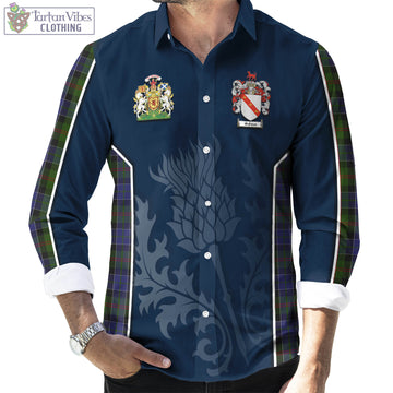 McFadzen 03 Tartan Long Sleeve Button Up Shirt with Family Crest and Scottish Thistle Vibes Sport Style