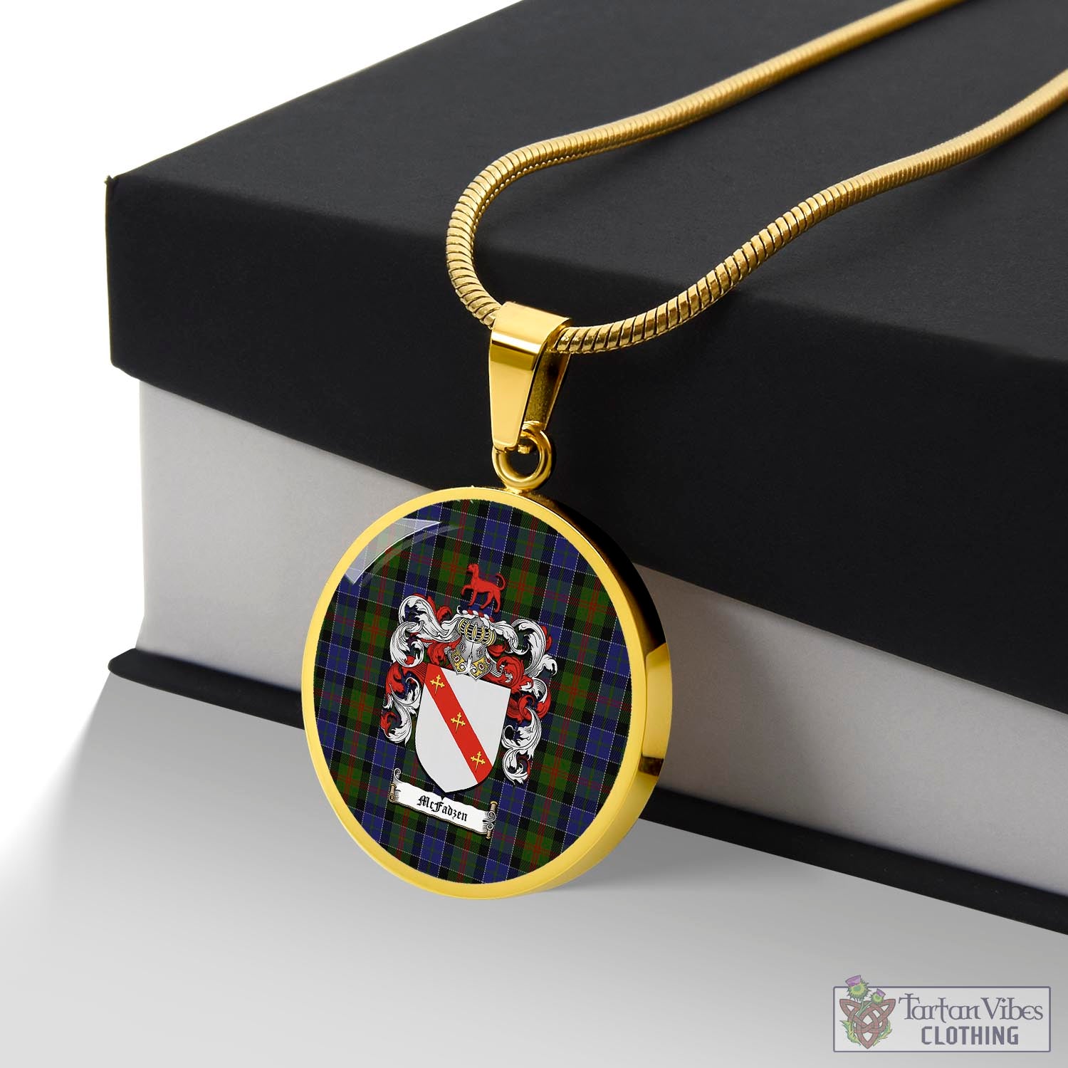 Tartan Vibes Clothing McFadzen 03 Tartan Circle Necklace with Family Crest