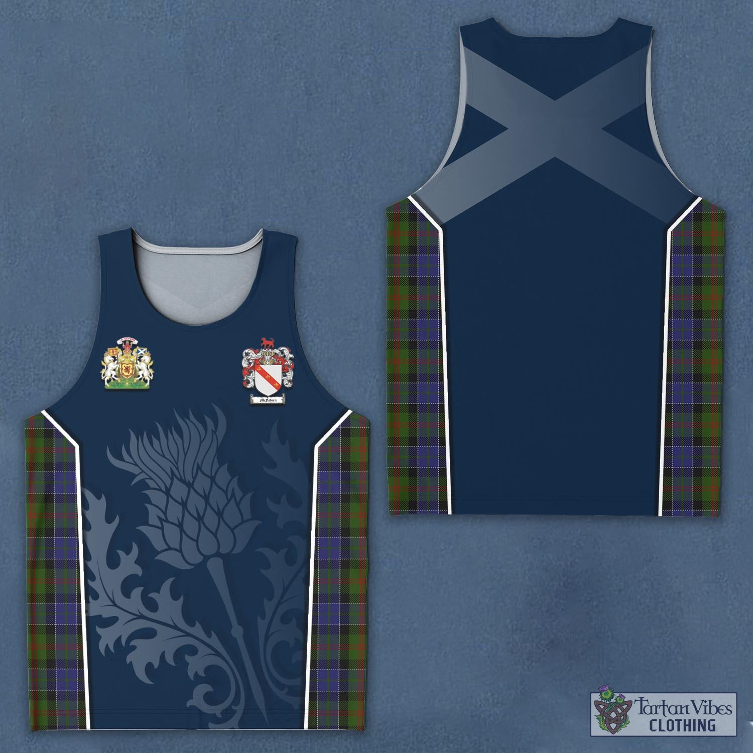 Tartan Vibes Clothing McFadzen 03 Tartan Men's Tanks Top with Family Crest and Scottish Thistle Vibes Sport Style