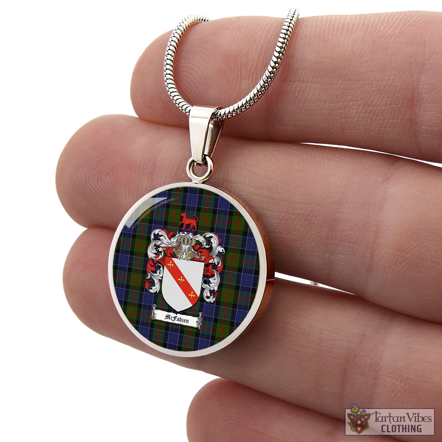 Tartan Vibes Clothing McFadzen 03 Tartan Circle Necklace with Family Crest