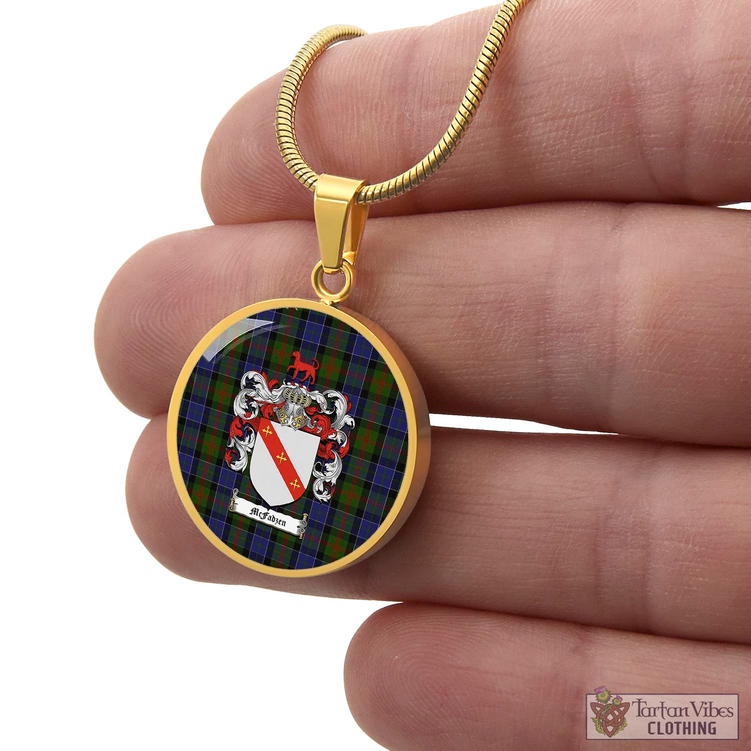 Tartan Vibes Clothing McFadzen 03 Tartan Circle Necklace with Family Crest