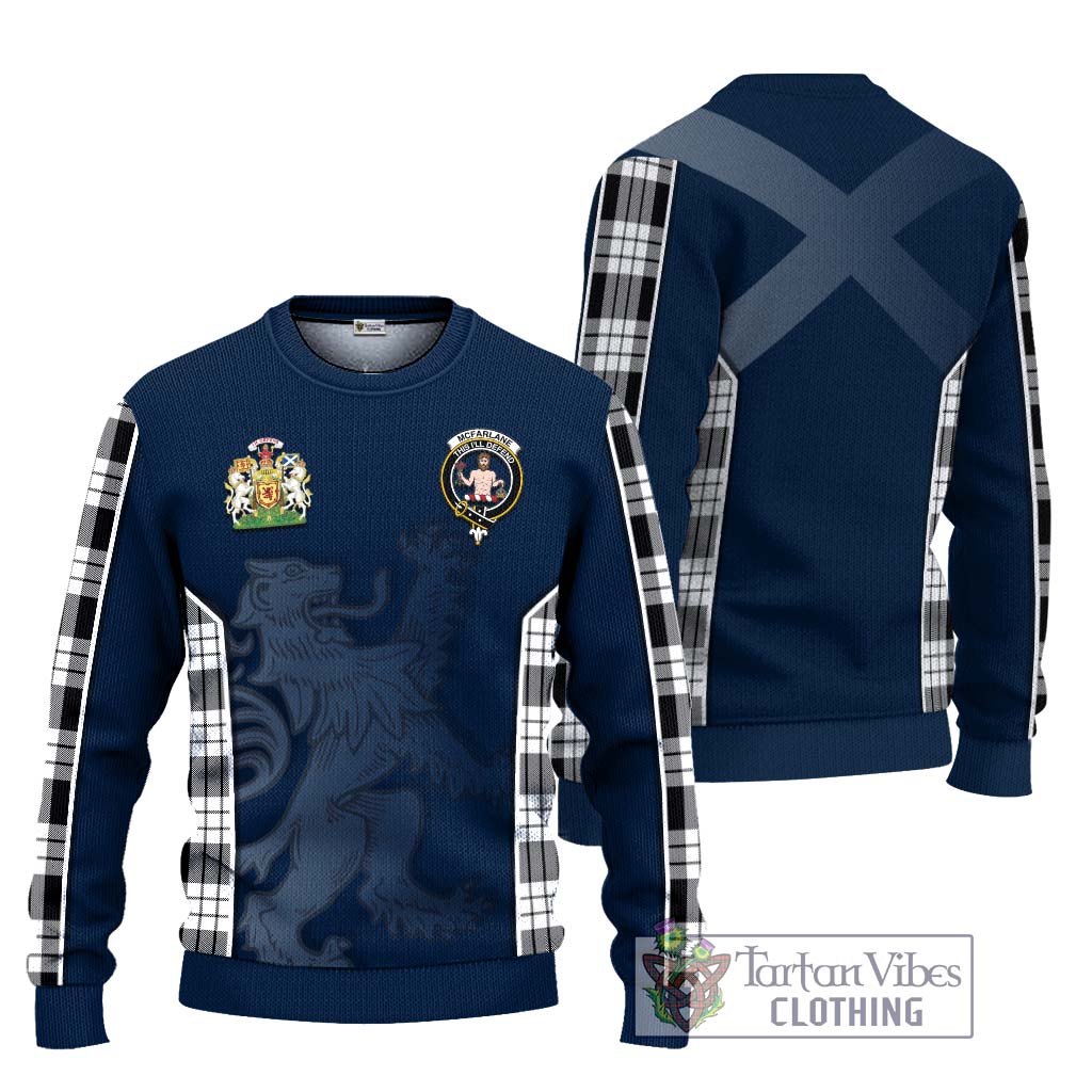 Tartan Vibes Clothing McFarlane Black White Tartan Knitted Sweater with Family Crest and Lion Rampant Vibes Sport Style