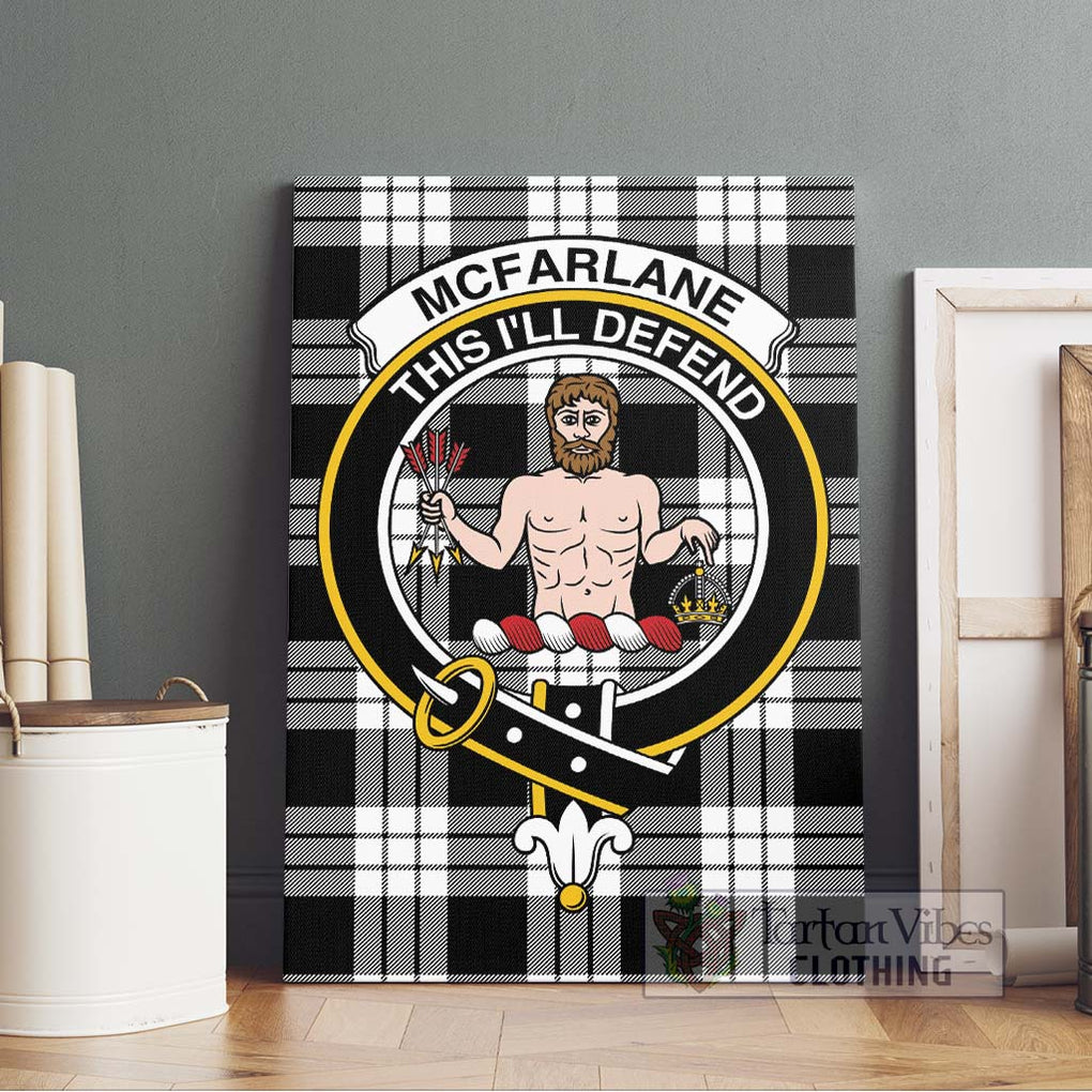 McFarlane Black White Tartan Canvas Print Wall Art with Family Crest Without Frame - Tartan Vibes Clothing