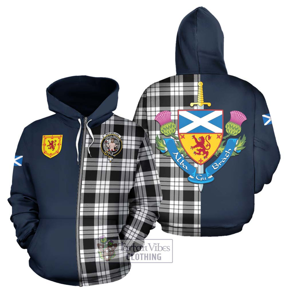 Tartan Vibes Clothing McFarlane Black White Tartan Hoodie with Scottish Lion Royal Arm Half Style