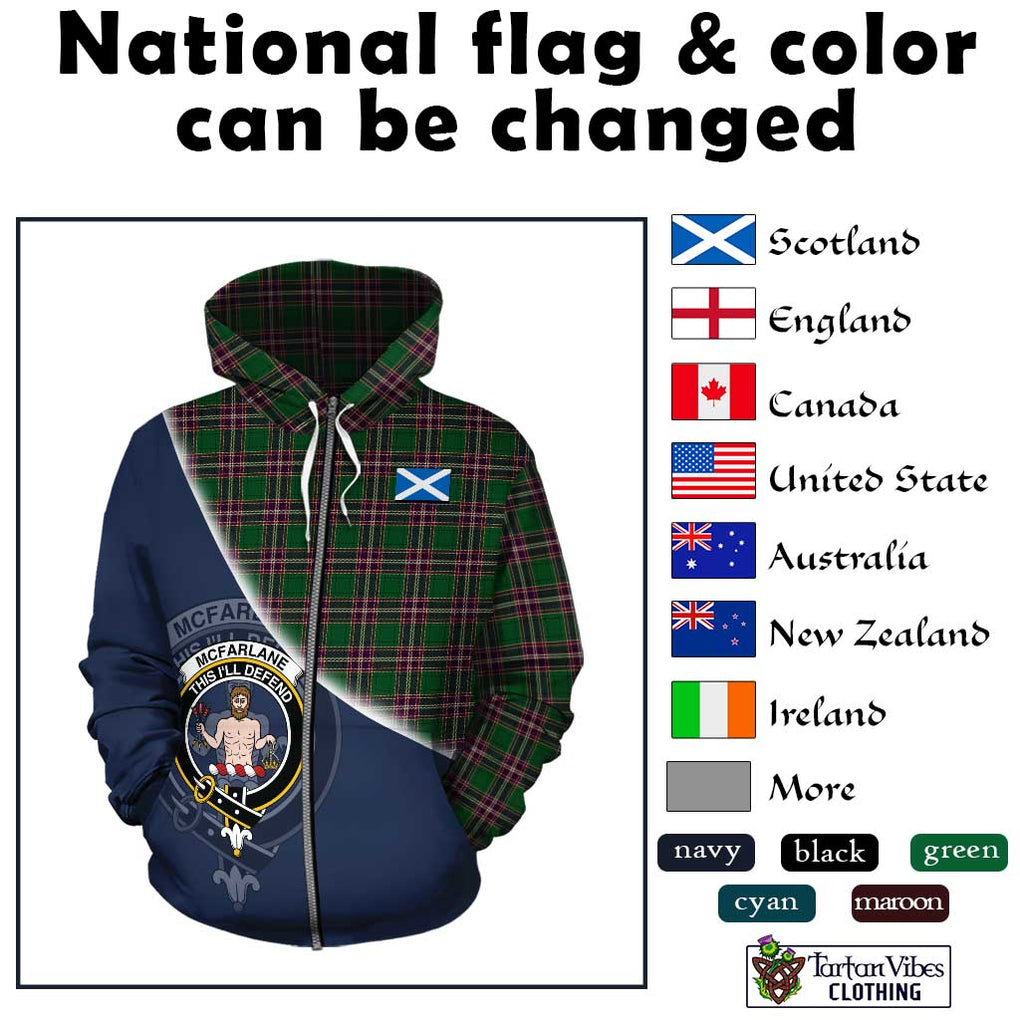 McFarlane Hunting Tartan Hoodie with Personalised National Flag and Family Crest Half Style - Tartanvibesclothing Shop