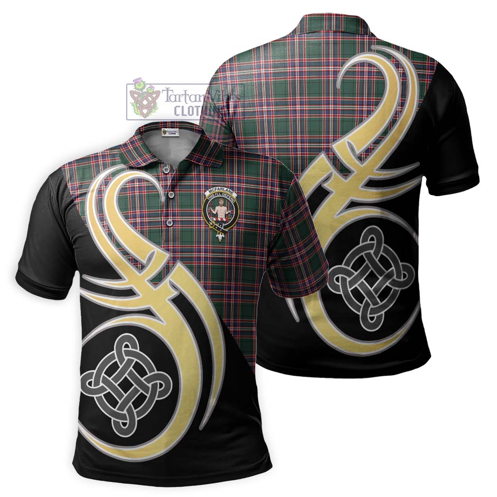 Tartan Vibes Clothing McFarlane Hunting Modern Tartan Polo Shirt with Family Crest and Celtic Symbol Style