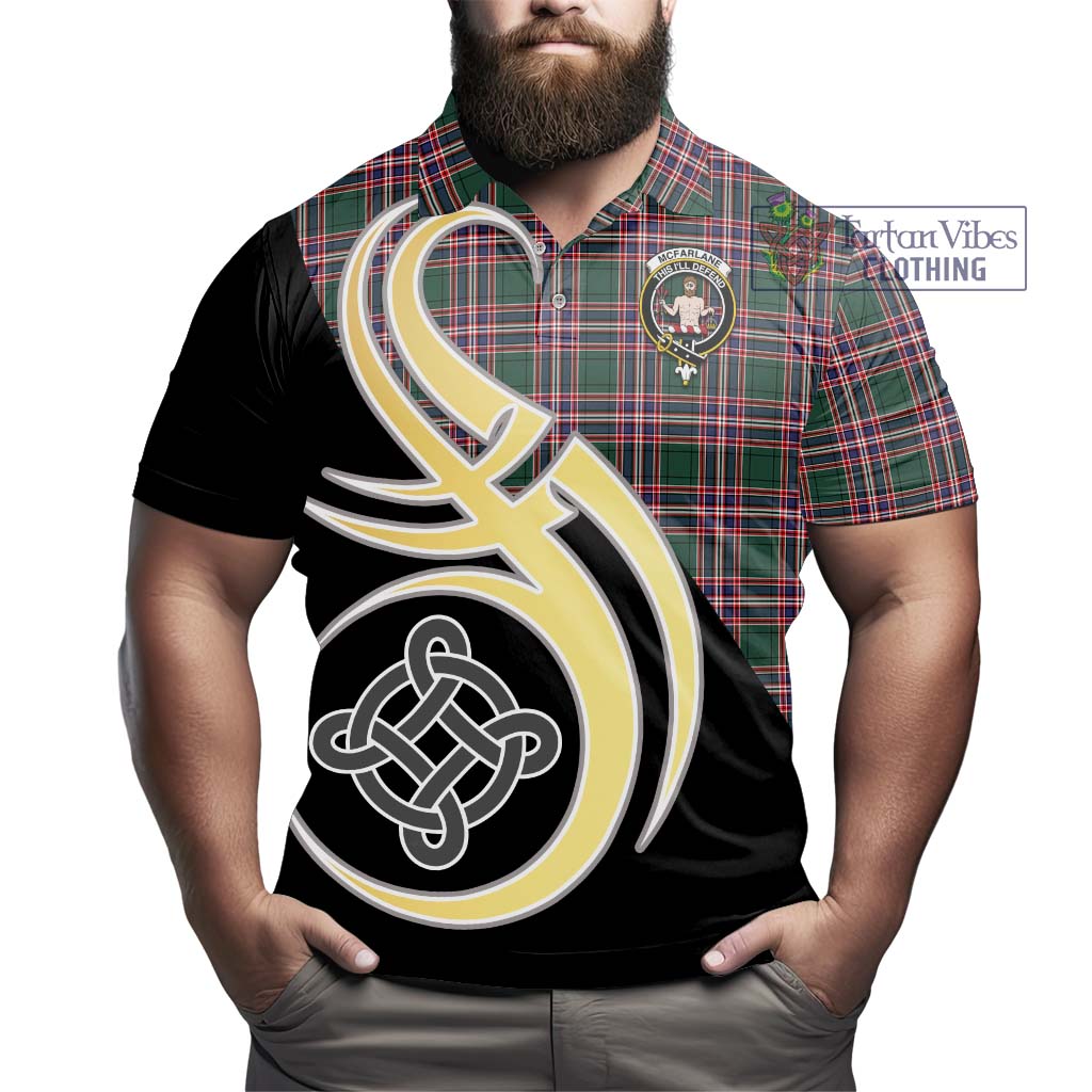 Tartan Vibes Clothing McFarlane Hunting Modern Tartan Polo Shirt with Family Crest and Celtic Symbol Style