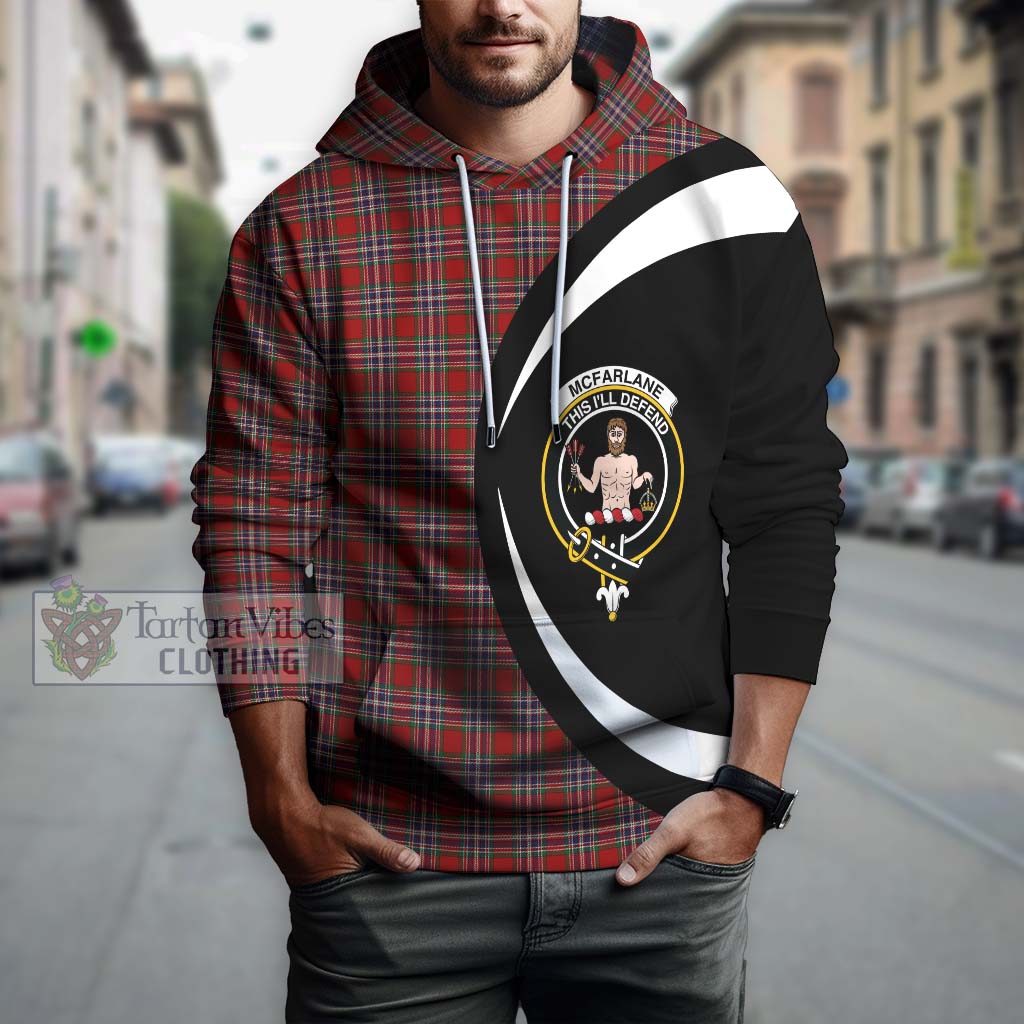 McFarlane Red Tartan Hoodie with Family Crest Circle Style Zip Hoodie - Tartan Vibes Clothing