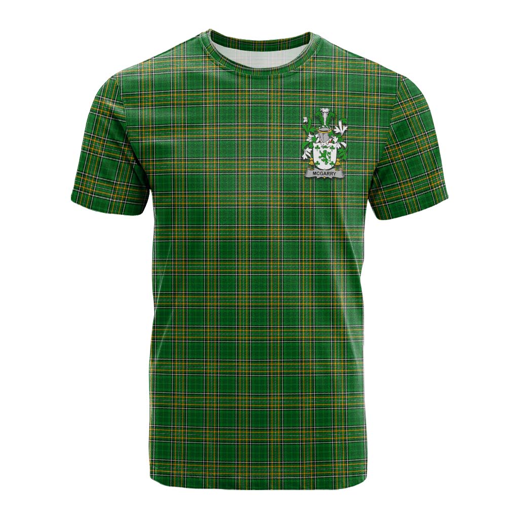 Tartan Vibes Clothing McGarry Irish Clan Tartan Cotton T-shirt with Coat of Arms