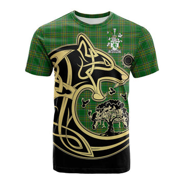 McGarry Irish Tartan Cotton T-shirt with Coat of Arms Celtic Wolf Style