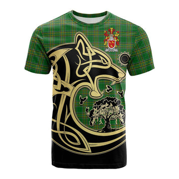 McGill Irish Tartan Cotton T-shirt with Coat of Arms Celtic Wolf Style